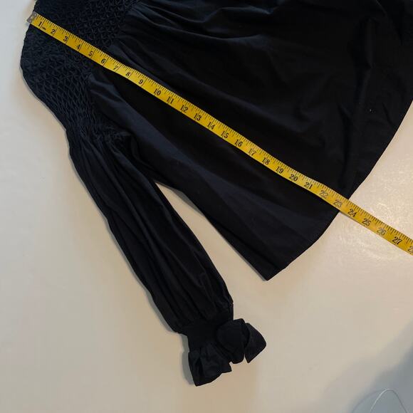 Maeve for Anthropologie Modern Peasant Top Womens Size 6 Black Smocked Cotton - Picture 8 of 8